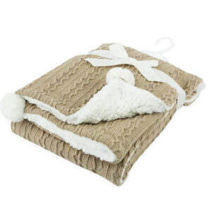 Cable Knit Blanket with Pom Pom