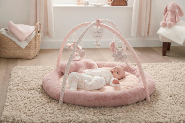 welcome to the world bunny playmat pink