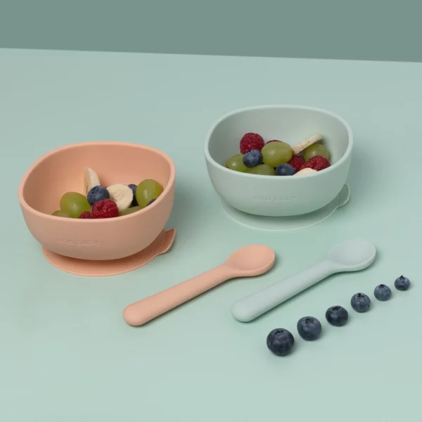silicone suction bowl and spoon matching set (pack of 2) fcbbebbfedbdeccceddffc