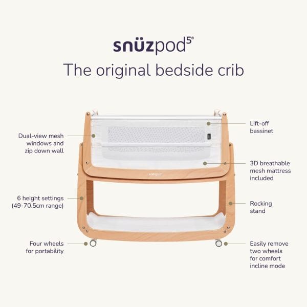 snuzpod5 bedside crib mocha . Snüz_Snuzpod_Ecom_Function